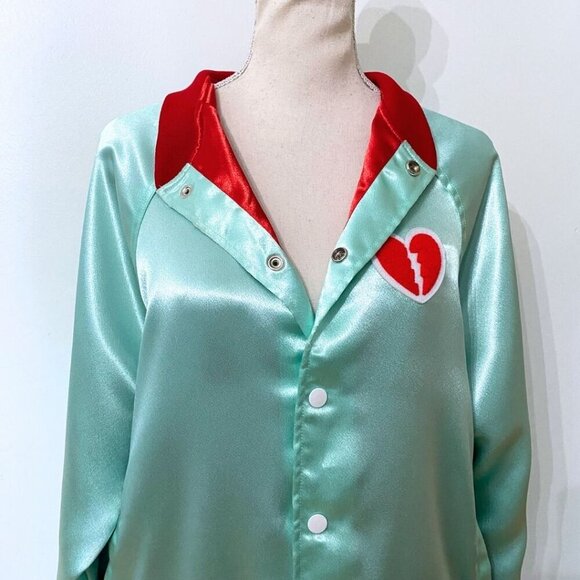 TUESDAY BASSEN MIXED EMOTIONS SATIN BOMBER JACKET IN MINT AND RED - XL - Picture 5 of 11